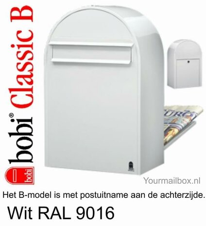 Tekstschrijver munt Aan Brievenbus Bobi Classic B wit RAL 9016 - Yourmailbox
